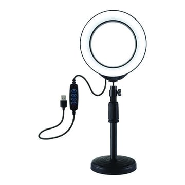 LED žiedinė lempa 16cm, su stovu 18-28cm, USB