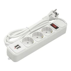 Buitinis ilgiklis 1.8m, 3 lizdai + 2 USB, su jungikliu
