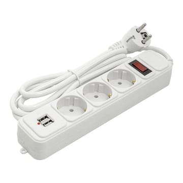 Buitinis ilgiklis 1.8m, 3 lizdai + 2 USB, su jungikliu
