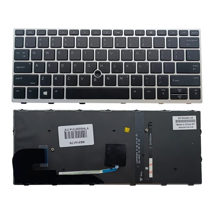 Nešiojamo kompiuterio klaviatūra HP Elitebook 730, 735, 830 G5/G6, su pašvietimu ir „trackpoint“