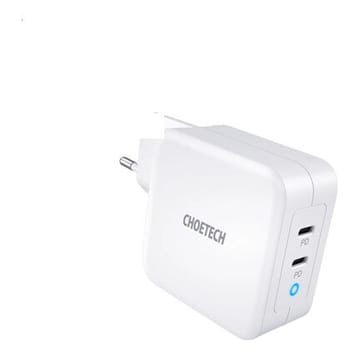 USB-C įkroviklis nešiojamam kompiuteriui ir telefonui CHOETECH GaN 2xUSB Type-C, 100 W, PD