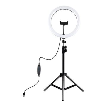 LED žiedinė lempa 30cm, su trikoju stovu iki 1.1m ir telefono laikikliu, USB