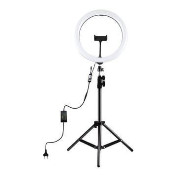 LED žiedinė lempa 30cm, su trikoju stovu iki 1.1m ir telefono laikikliu