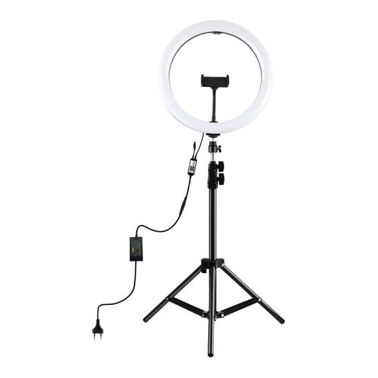 LED žiedinė lempa 30cm, su trikoju stovu iki 1.1m ir telefono laikikliu
