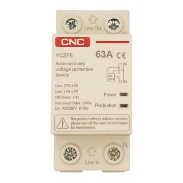 Įtampos apsaugos relė, 1P+N, 63 A, 230 V, su atsistatymo funkcija