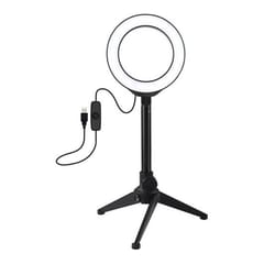 LED žiedinė lempa 12cm, su trikoju staliniu stovu iki 21.8cm, USB