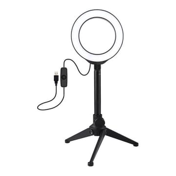 LED žiedinė lempa 12cm, su trikoju staliniu stovu iki 21.8cm, USB