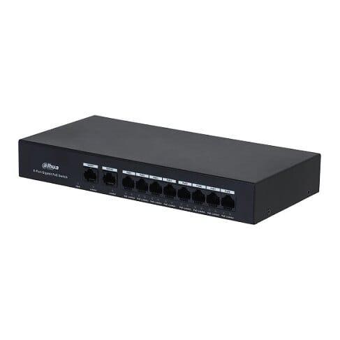 PoE šakotuvas 8*1000Mbps PoE portai ir 2 Uplink 1000Mbps, Port(1-8)-30 W, Total-65 W