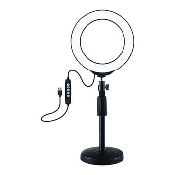 LED žiedinė lempa 16cm, su stovu iki 33cm, USB, RGBW