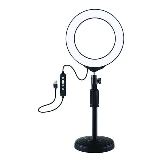 LED žiedinė lempa 16cm, su stovu iki 33cm, USB, RGBW