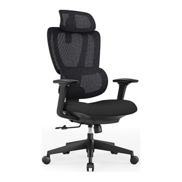 Reguliuojama ergonominė biuro kėdė su galvos ir juosmens atramomis, juoda
