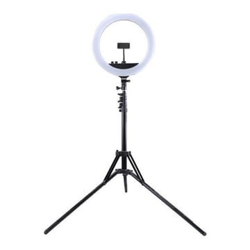 LED žiedinė lempa 34.5cm, su trikoju stovu iki 1.85m, veidrodžiu ir telefono laikikliu, USB