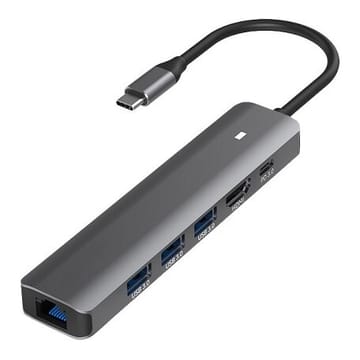 Adapteris USB Type-C - HDMI, LAN, 3x USB 3.0 Type-A, USB Type-C PD100 W