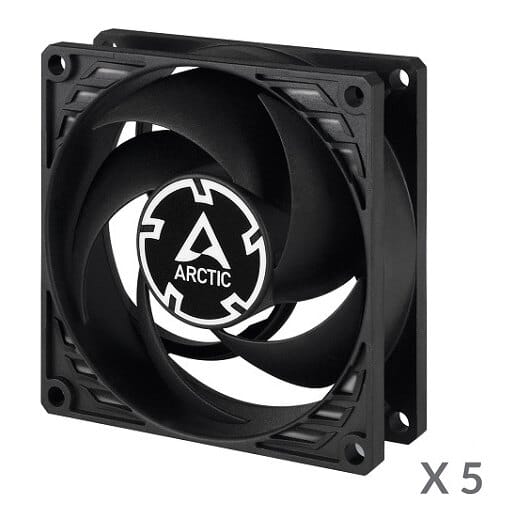 ARCTIC P8 Silent ypač tylūs korpuso ventiliatoriai, 3-pin, 80 mm, juodi, 5 vnt.