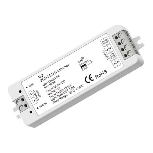 V2 valdiklis-imtuvas 12–24 V, 2x5 A