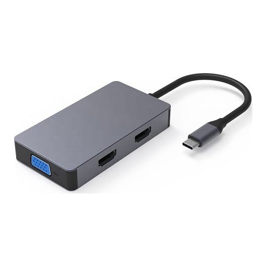 Adapteris USB Type-C - 2x HDMI, 1x VGA, 1x USB Type-A, 1x USB Type-C PD60 W