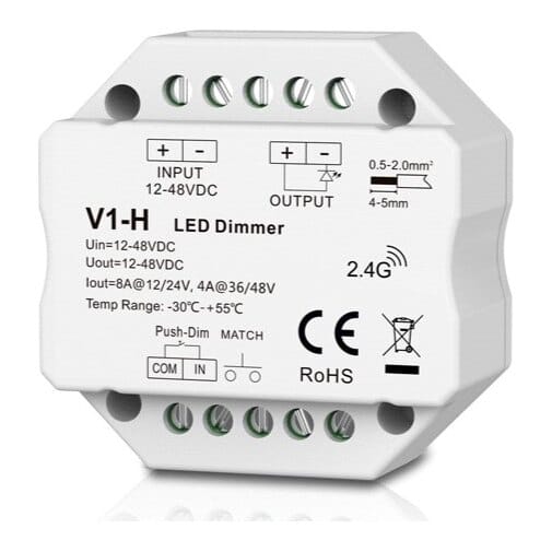 V1-H nuolatinės įtampos valdiklis 12–48 V, 1x 8 A, Push-Dimm