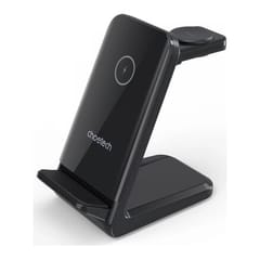Belaidis įkroviklis CHOETECH, 15 W, 3in1, juodas su stovu