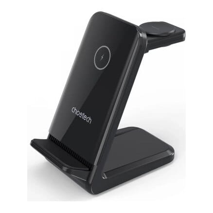 Belaidis įkroviklis CHOETECH, 15 W, 3in1, juodas su stovu