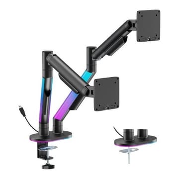 Dviejų 17"-35" monitorių spyruoklinis laikiklis, su RGB apšvietimu, juodas