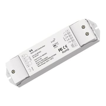 V4 nuolatinės įtampos RGB/RGBW/CCT valdiklis 12–48 V, 4x5 A, + Push DIM