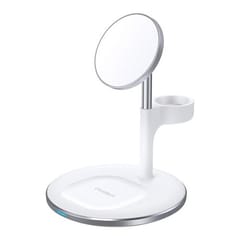 Belaidis įkroviklis CHOETECH, 15 W, 3in1, magnetinis, baltas su stovu