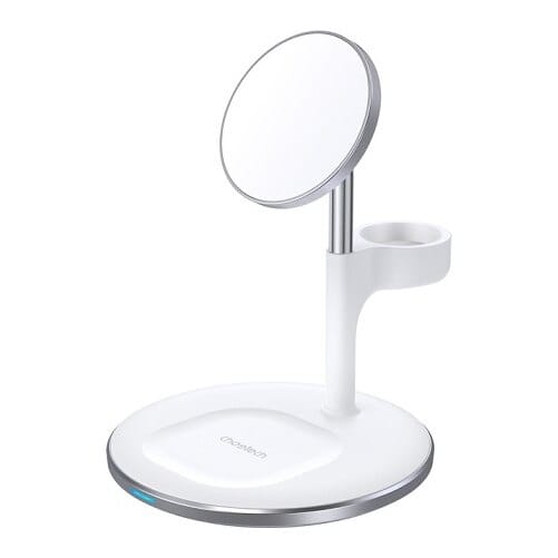 Belaidis įkroviklis CHOETECH, 15 W, 3in1, magnetinis, baltas su stovu