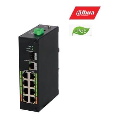 EPoE šakotuvas 100Mbps 8portu+1G uplink + 1SFP, ePoE iki 800m, Hi-PoE