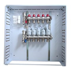 Grindinio šildymo kolektorius 5 kontūrų su terminėmis pavaromis NC AC230 V ir debitomačiais