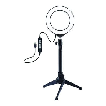 LED žiedinė lempa 12cm, su trikoju staliniu stovu iki 24.5cm, USB, RGBW