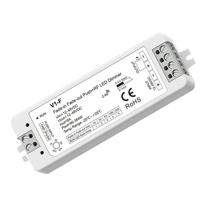 V1-F nuolatinės įtampos valdiklis, 12–48 V, 1x 8 A, Push-Dimm