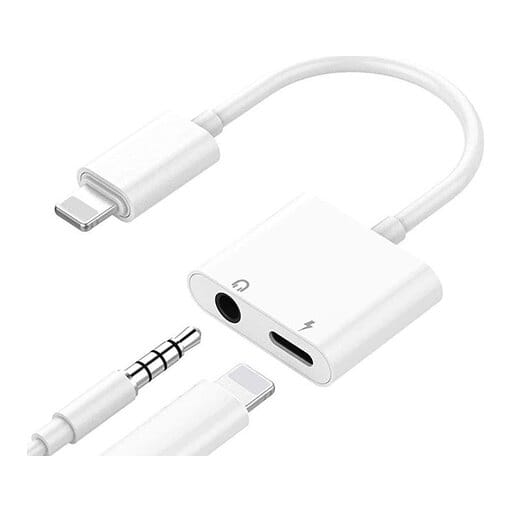 Dvigubas adapteris iPhone Lightning - 3,5 mm ausinėms ir krovikliui