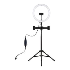 LED žiedinė lempa 30cm, su trikoju stovu iki 165cm ir 3 telefono laikikliais, USB