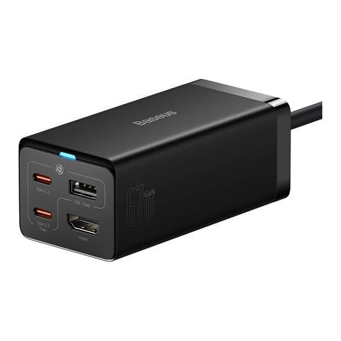 USB-C įkroviklis nešiojamam kompiuteriui ir telefonui BASEUS GaN 2x USB-C, USB-A, HDMI 4K, 67 W, PPS, PD, QC, USB4