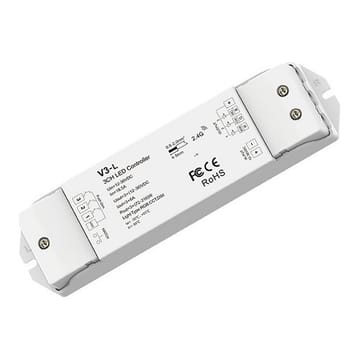 V3-L nuolatinės įtampos RGB valdiklis, 12–48 V, 3x 6 A, Push Dimm