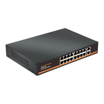 PoE šakotuvas 16x Gigabit PoE + 2x Gigabit UPLINK, 250 W
